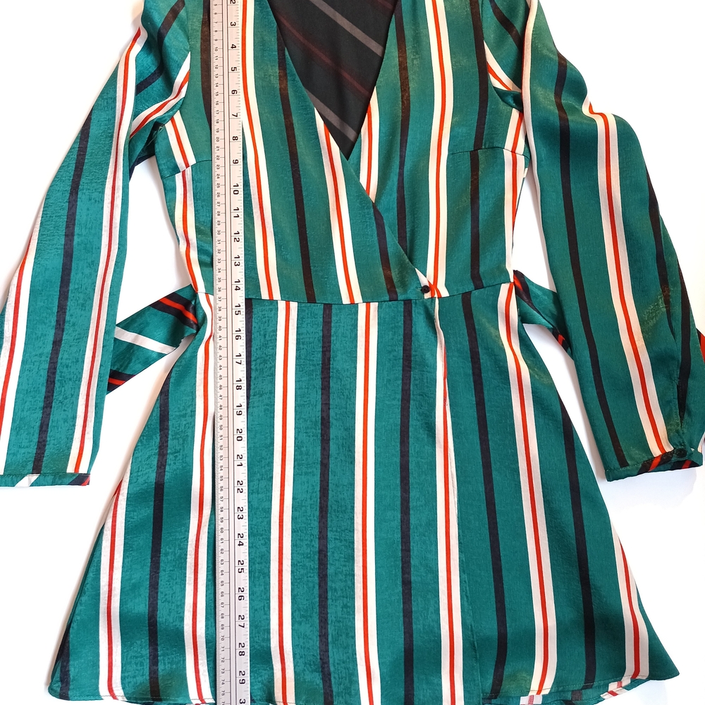 Zara Green and Red Striped Long Sleeve Dress - Picture 7 of 7